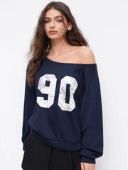 90 Terry Asymmetrical Neck Long Sleeve Sweatshirt