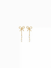 BOWKNOT & FAUX PEARL DROP EARRINGS