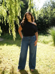Cotton-blend Asymmetrical Neck Studded Tee Curve & Plus