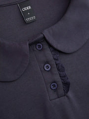 Cotton-blend Polo Peter Pan Collar Puff Sleeve Ruffled Pleated Shirt Mini Dress