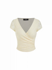 V-neck Floral Lace Ruched Top