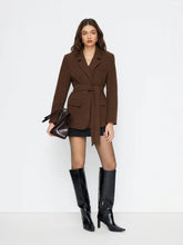 Corduroy Collar Long Sleeve Blazer With Belt