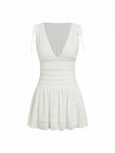 Jacquard V-neck Ruffled Ruched Mini Dress