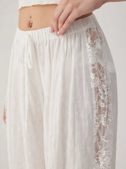 Cotton-blend Mid Rise Lace Drawstring Bloomer Lounge Trousers