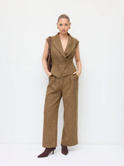 Wool-look Collar Button Wide Leg Jumpsuit