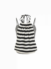 Cotton-blend Striped Halter Neck Cami Top