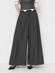 Mid Rise Pleated Wide Leg Trousers