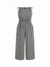 Cotton Gingham Boat Neck Drawstring Wide Leg Jumpsuit Curve & Plus