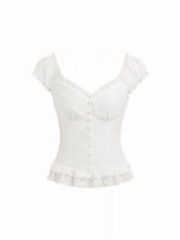 Cotton Embroidery Floral Ruffle Hem Button Blouse