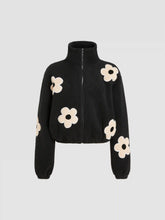 Floral Fleece Zipper Front Jacket