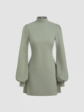 High Neck Ruffle Puff Sleeve Mini Dress