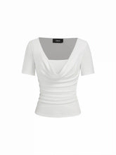 High Stretch Cowl Neck Ruched Short Sleeve Top