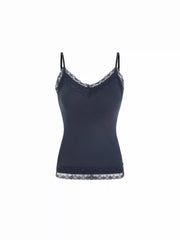 High Stretch Cotton-blend V-neck Lace Trim Cami Top