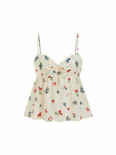 Fruit Graphic Sweetheart Neck Knotted Ruched Babydoll Cami Blouse