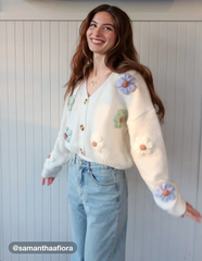 Knit V-neck Button Flower Cardigan