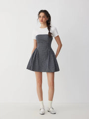 Cotton-blend Short Sleeve Drawstring Flared Mini Dress