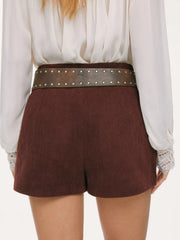 Corduroy Mid Rise Shorts With Belt