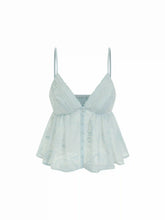 Chiffon V-neck Button Front Lace Panel Crop Cami Blouse