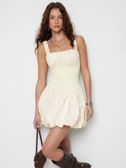 Ruched Square Neck Smock Mini Dress