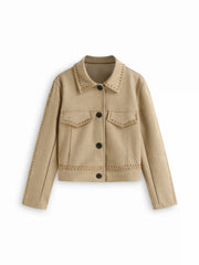 Decorative Stitch Button Suede Jacket