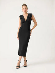 Jersey V-Neck Ruched Split Maxi Dress