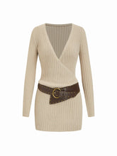 Knit V-neck Wrap A-line Mini Dress With Belt