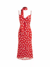 Chiffon Polka Dot Cowl Neck Midi Dress With Scarf