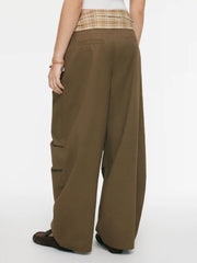 Denim Low Rise Tartan Patched Barrel-leg Jeans