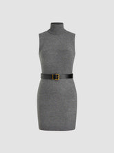 Knitted High Neck Mini Dress With Belt