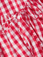 Cotton-blend Gingham Shirred Knotted Crop Tube Top & Gingham Bubble Hem Knotted Mini Skirt Set