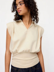Cotton-blend V-neck Ruched Waist Top