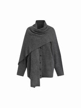 Knit Wool-blend V-neck Long Sleeve Button Oversized Cardigan With Scarf