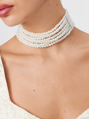 FAUX PEARL BEADED LAYERED NECKLACE