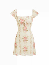 Chiffon Floral Square Neck Ruffle Sleeve Tie Front A-line Mini Dress