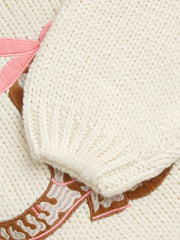 Knit Round Neckline Boots Bowknot Oversized Long Sleeve Top