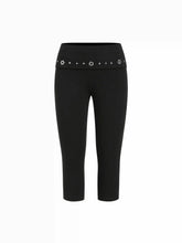 High Stretch Cotton-blend Low Rise Geometric Rhinestone Capri Pants