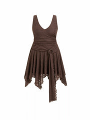 Lace V-neck Wrap Metal Detail Hanky Hem Midi Dress Curve & Plus