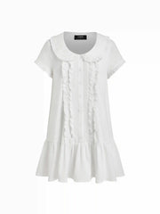 Peter Pan Collar Ruffle Button-Up Mini Dress