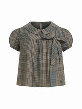 Cotton-blend Peter Pan Collar Check Bowknot Oversized Blouse Curve & Plus