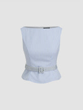Cotton-blend Boat Neck Stripe Top With Belt