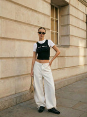 Denim Low Rise Drawstring Barrel-leg Trousers