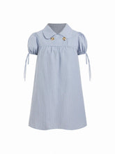 Cotton-blend Peter Pan Collar Puff Sleeve Check Smock Drawstring Mini Dress