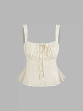 Cotton Square Neck Broderie Anglaise Knotted Ruffle Tank Top