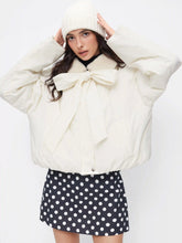 Collar Bowknot Zip Through Oversized Cropped Puffer