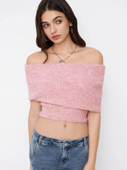 Knit Wool-blend Off-shoulder Short Sleeve Top