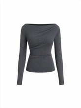 Knit Boat Neck Long Sleeve Ruched Top