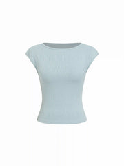 High Stretch Textured Boat Neck Short Sleeve Tee