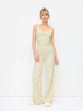 Cotton-blend Ditsy Floral U-neckline Ruched Top & Mid Rise Straight Leg Trousers Set