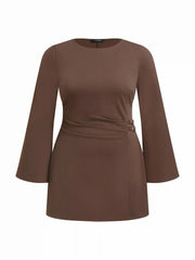 Bell Sleeve Side Belted Ruched Mini Dress