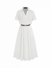 Cotton-blend Collar Shirt Maxi Dress With Metal Detail Belt